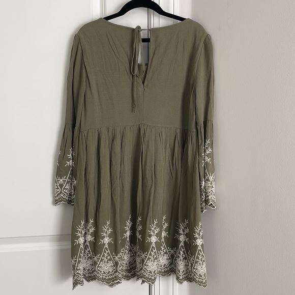 Blue Rain Olive Green Embroiderer Floral Midi Length Dress, Size Small - Picture 2 of 6